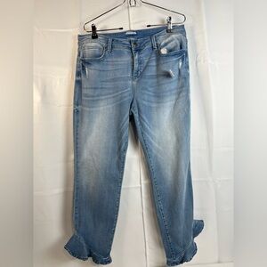 Project Runway Womens Stretch Crop Jeans Light Wash Ruffed Hem Size 14